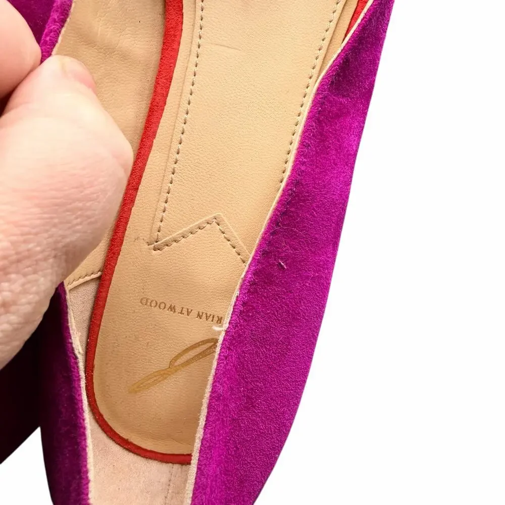 Brian Atwood Suede Flats 9.5 Pink Blue Pointed Toe Colorblock Perforated